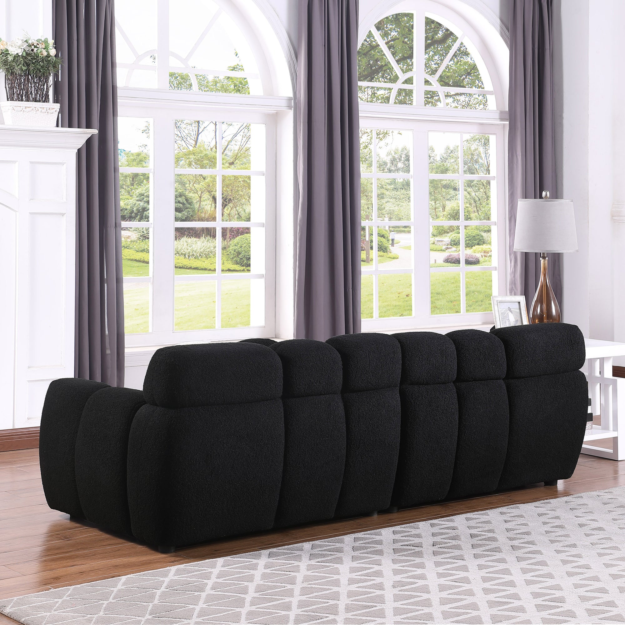 Black Boucle 3-Seater Marshmallow Sofa with Rolled Arms and Plush Foam Cushions