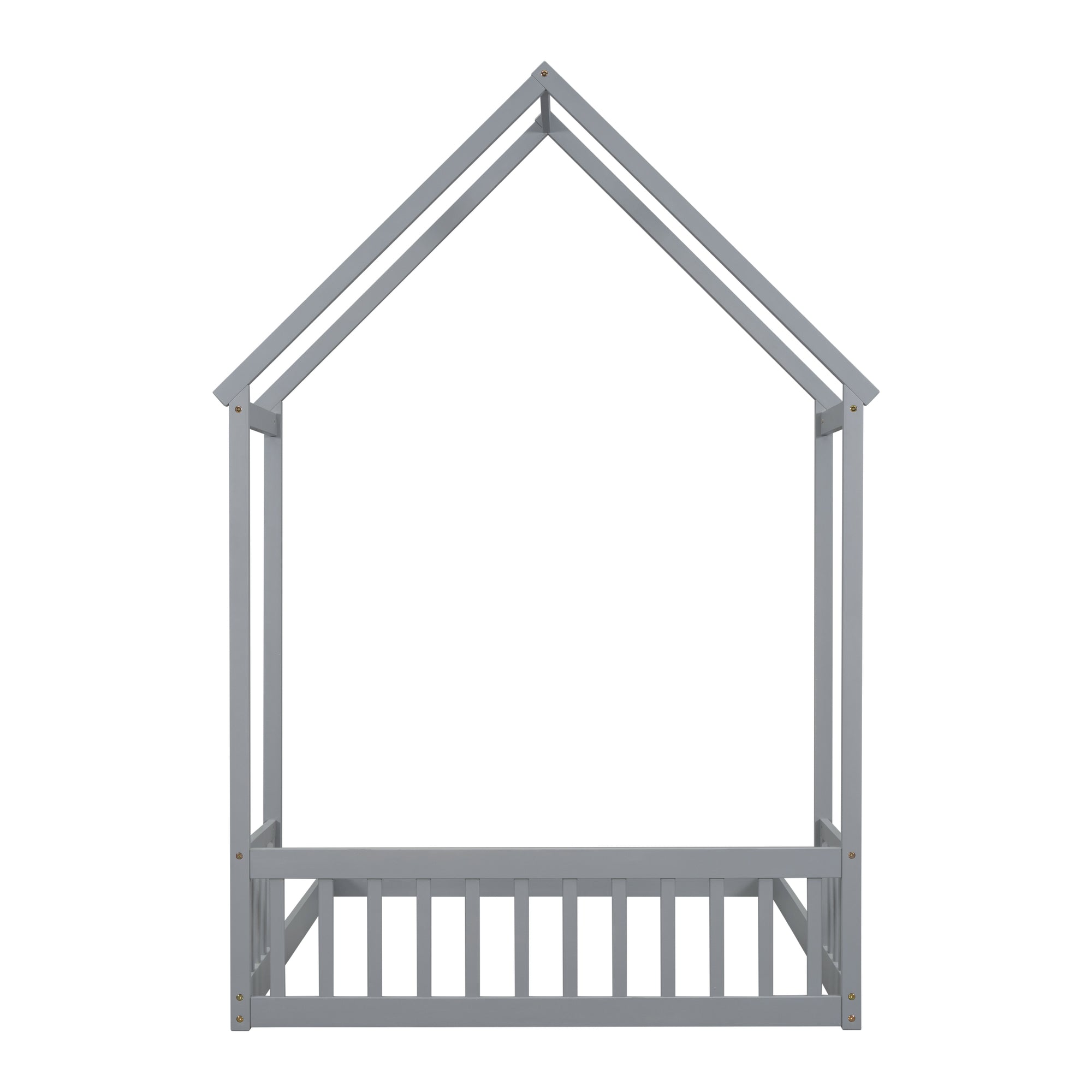 Gray Full Roof-Framed Headboard Toddler Floor Bed