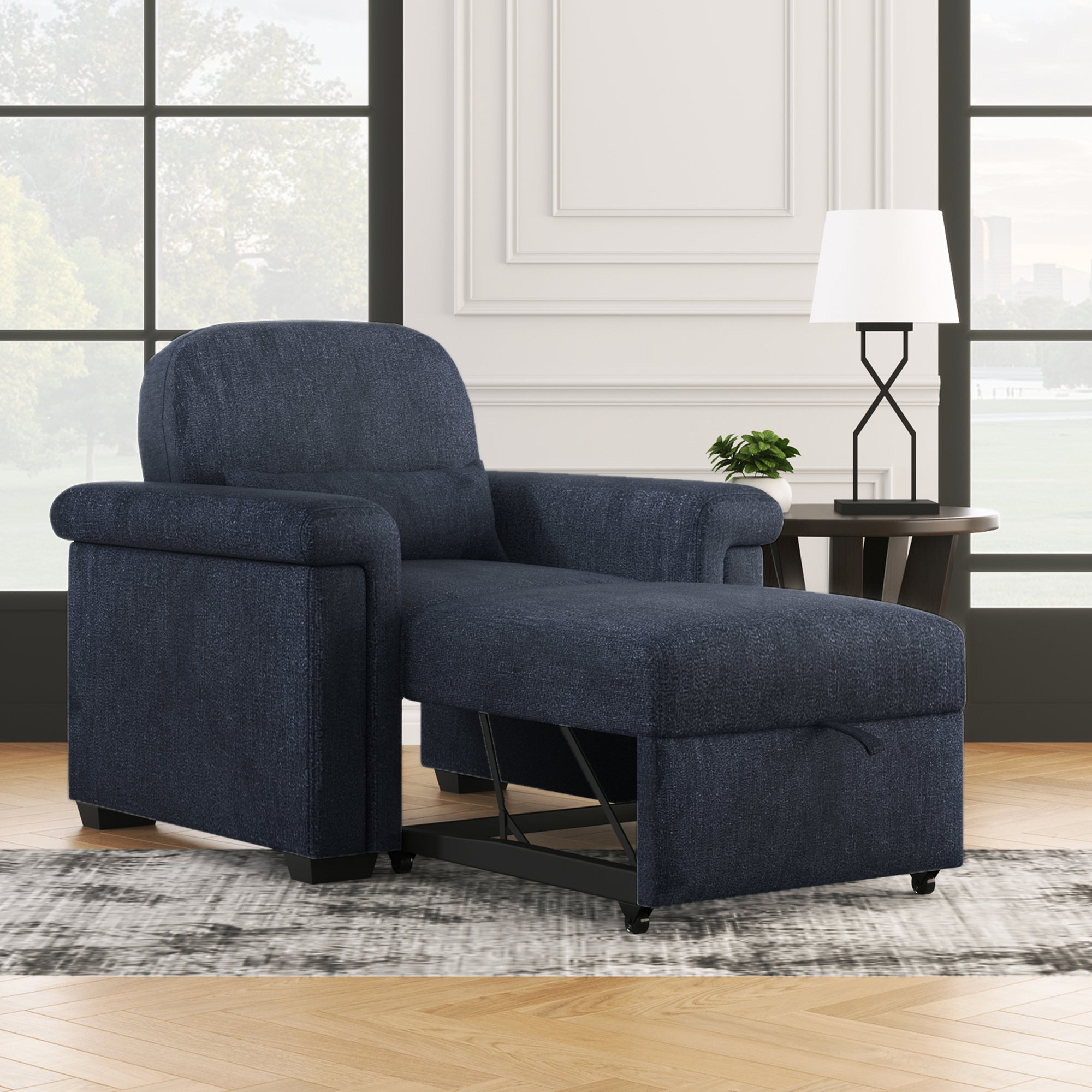 Dark Blue 3-in-1 Convertible Sleeper Chair