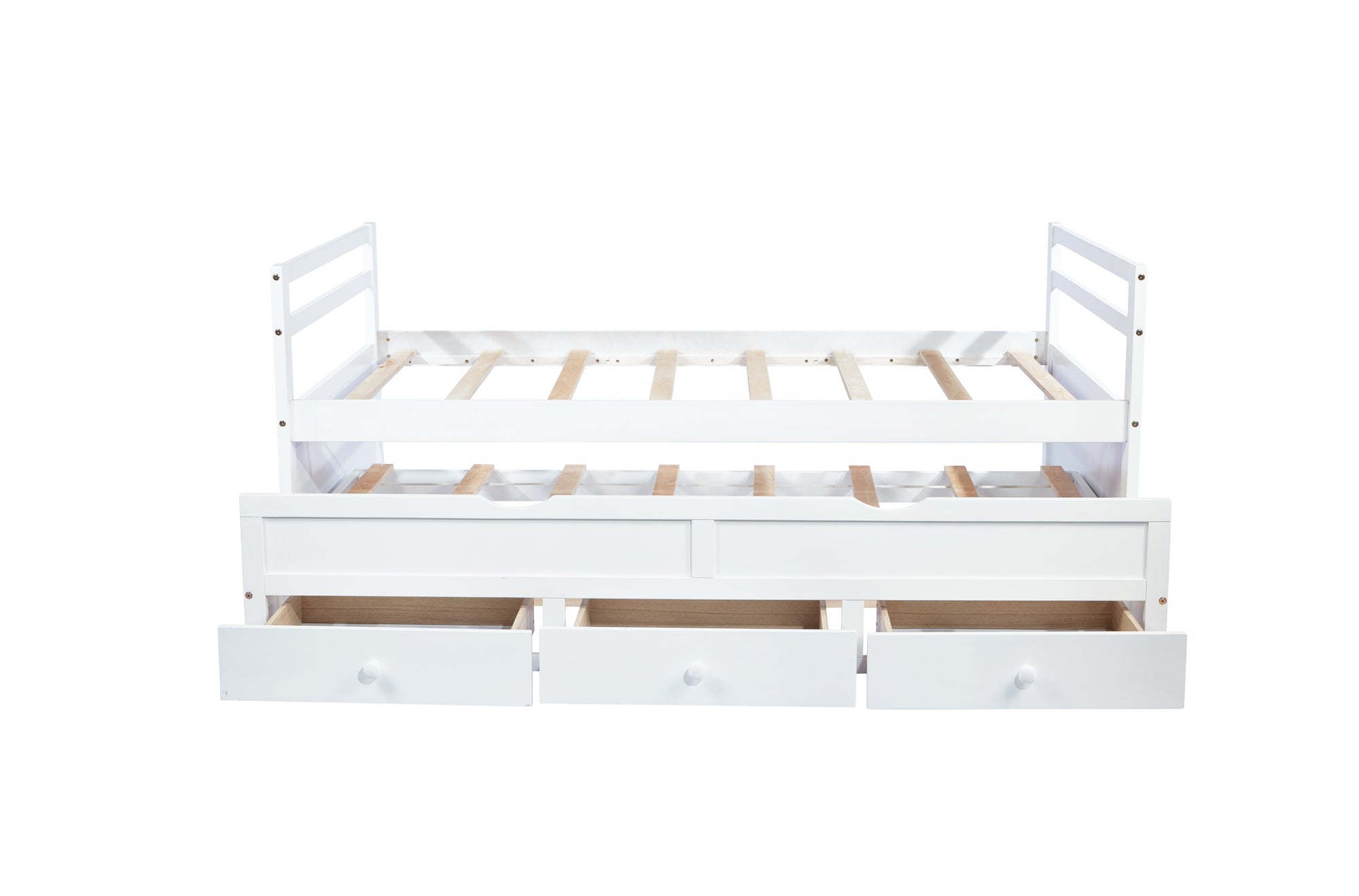 White Pine Twin Size Bed with Headboard, Footboard, Trundle, and Storage Drawers