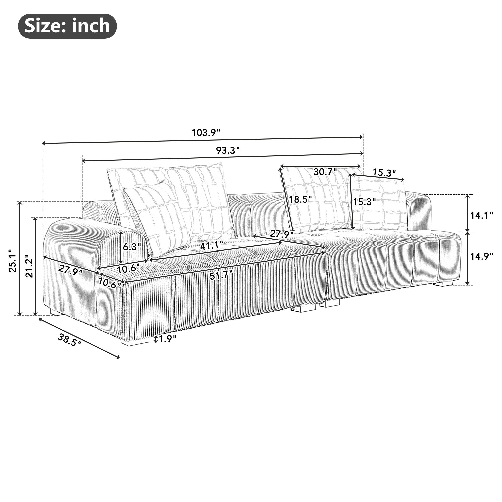 Accra 2-Seat Minimal Corduroy Sofa in Green