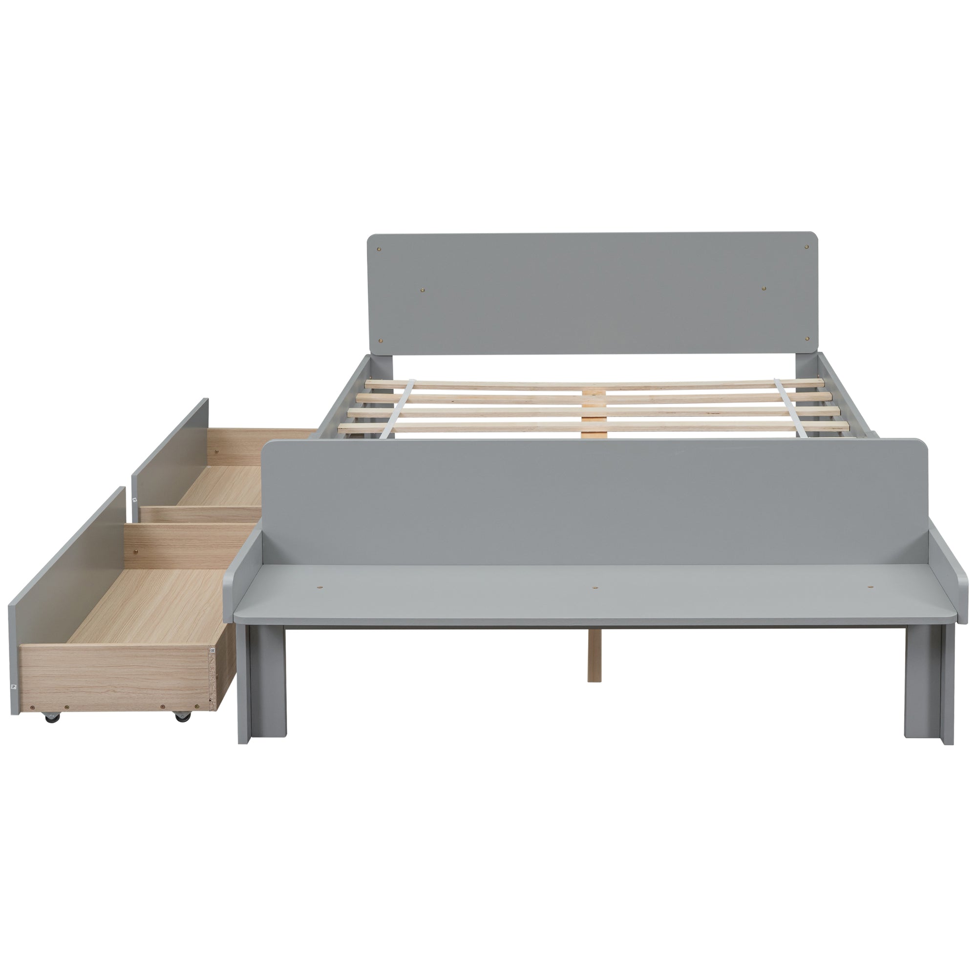 Gray Full Size Bed with Footboard Bench and Storage Drawers