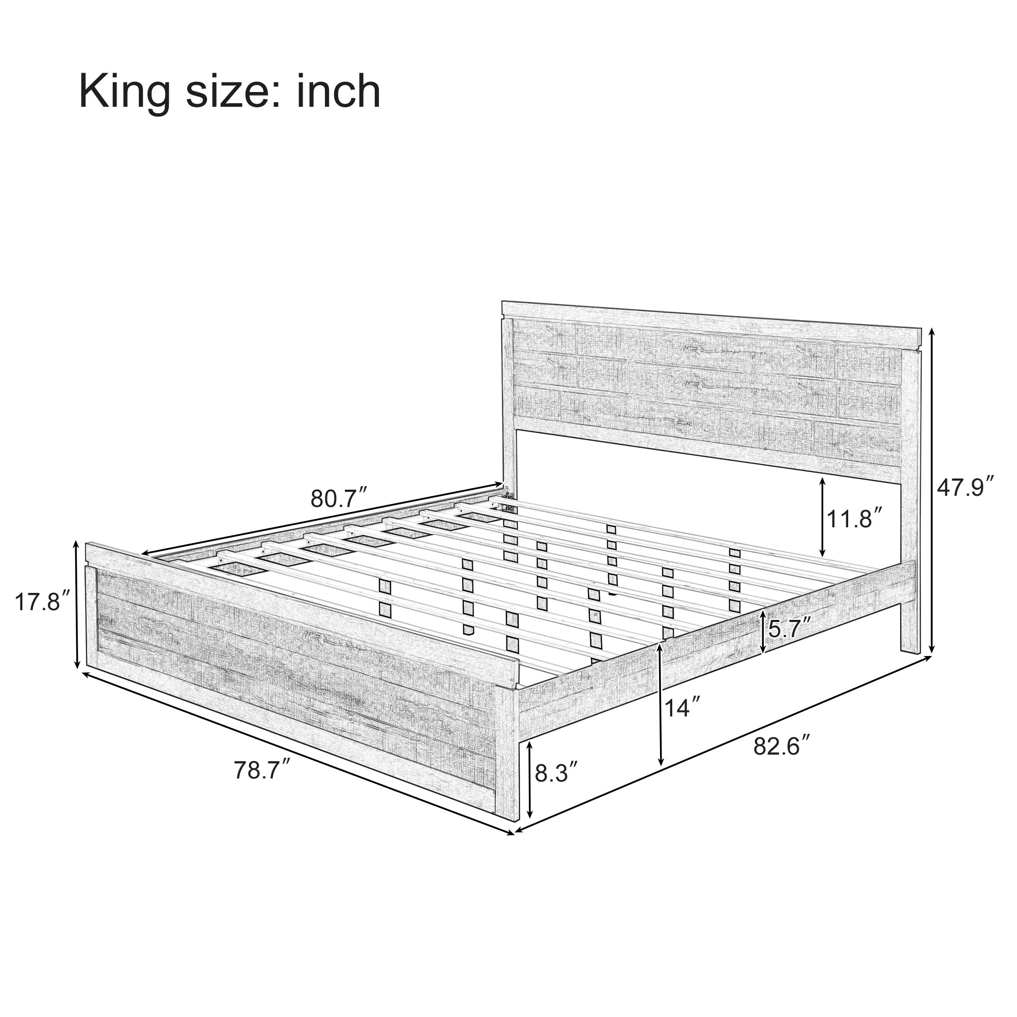 Farmhouse Style Pine Wood Platform King Bed in Rustic Brown