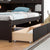 Espresso Tone Twin Bed with L-Shaped Bookcases and Storage Drawers