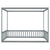 Full Size Canopy Frame Floor Bed with Fence and Guardrails in Gray