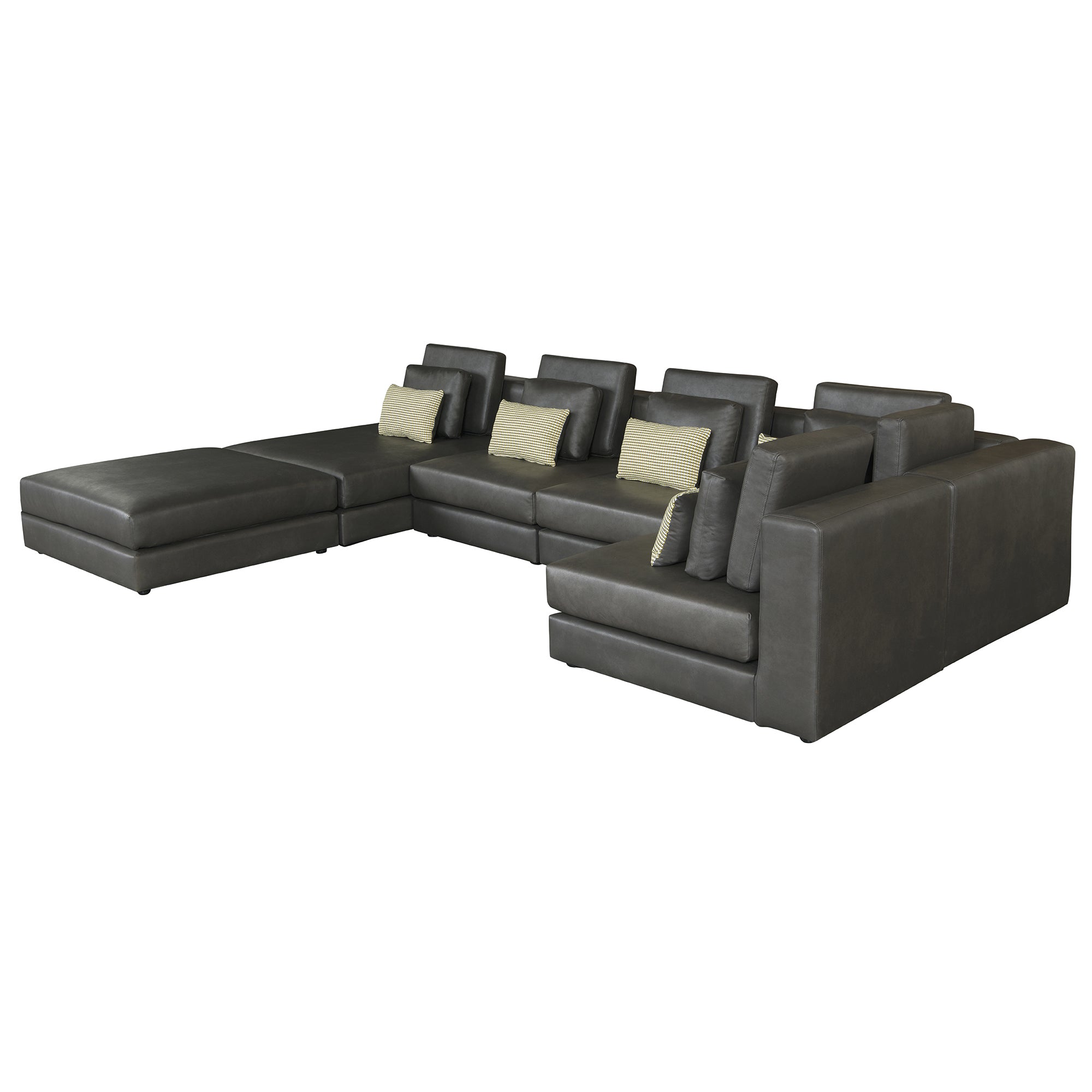 Casablanca Modular Sectional Sofa with Movable Ottoman in Black Palomino