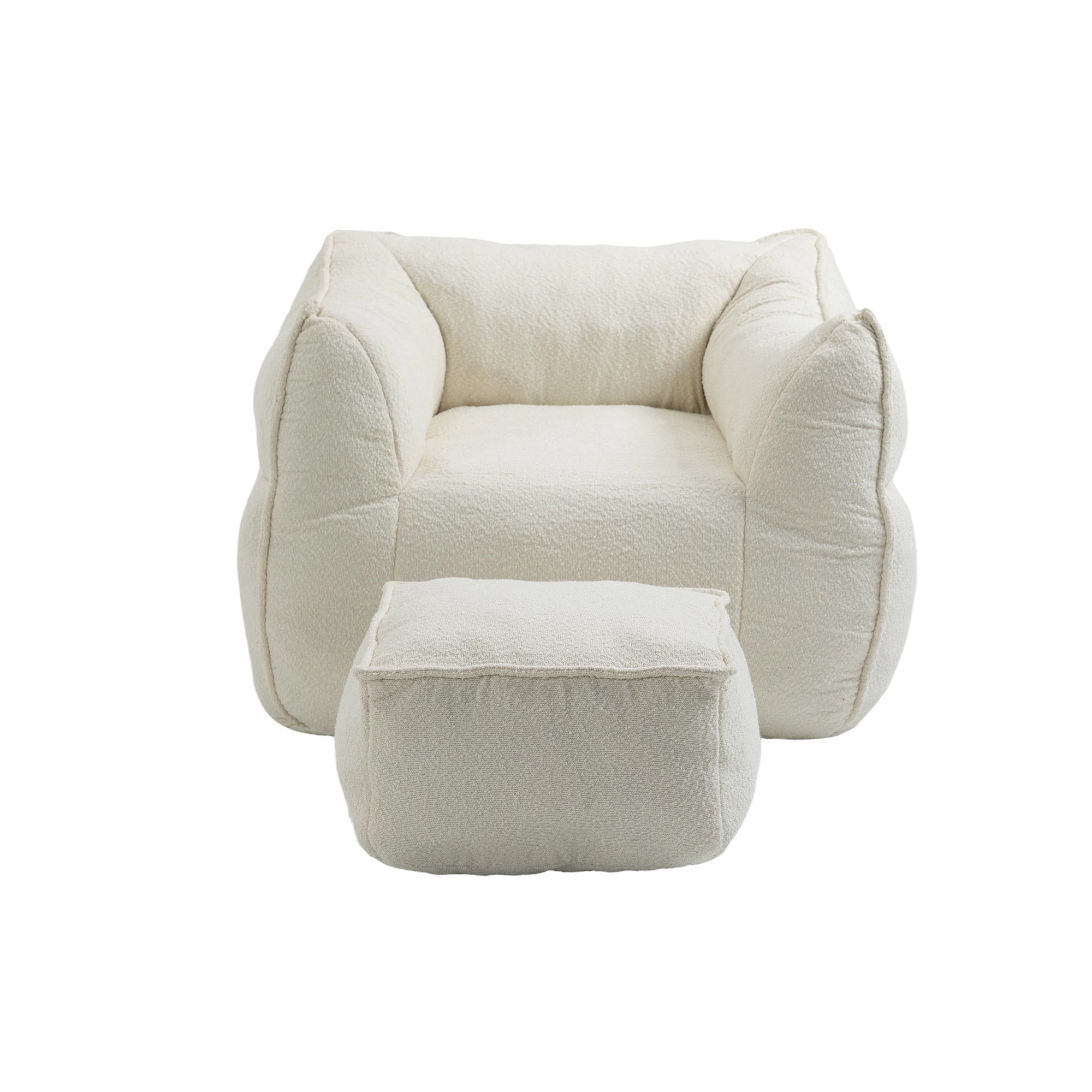 Modern High-Back  Beige Boucle Bean Bag Chair