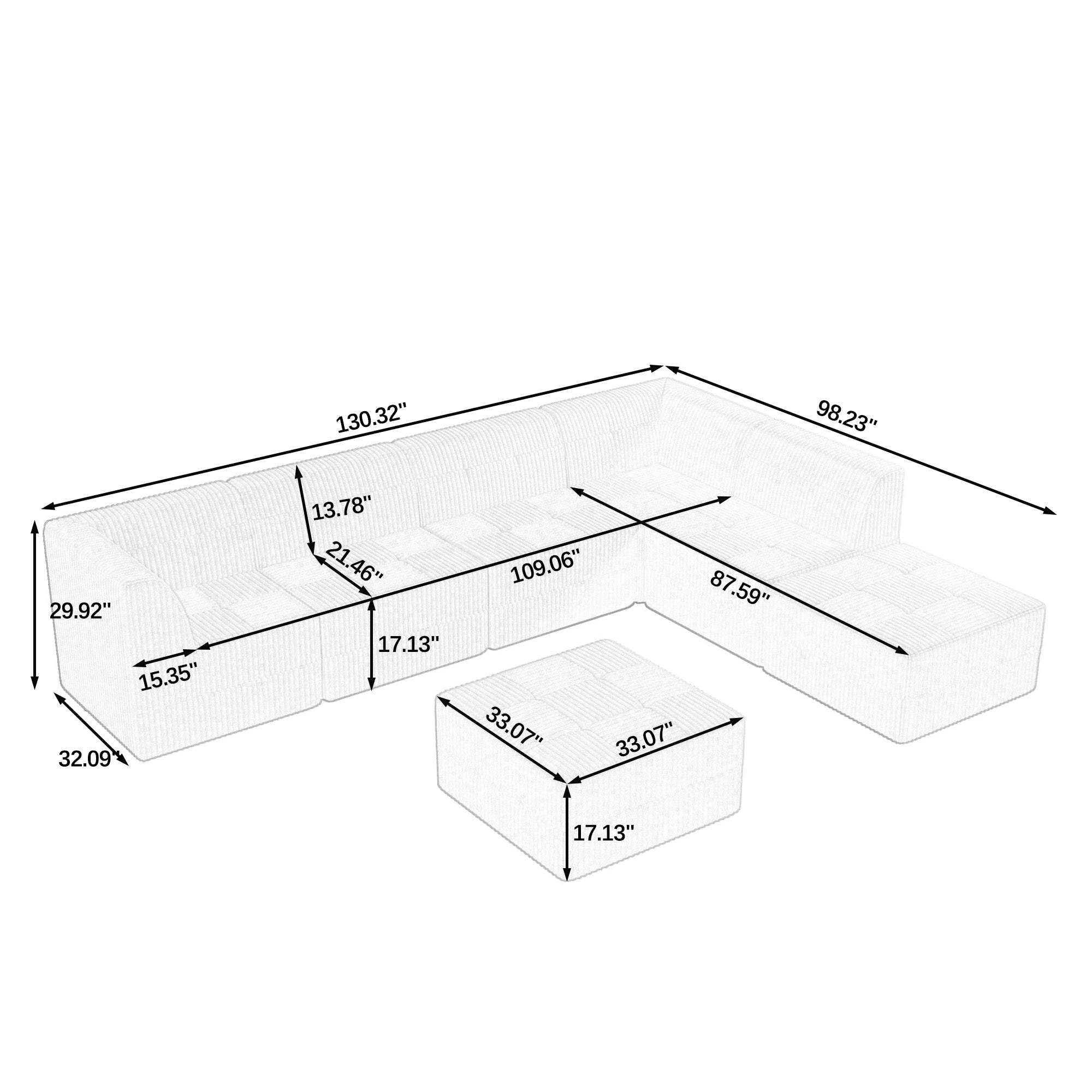 Space-Efficient 7-Seater Modular Foam Sofa In Beige Minimalist Design