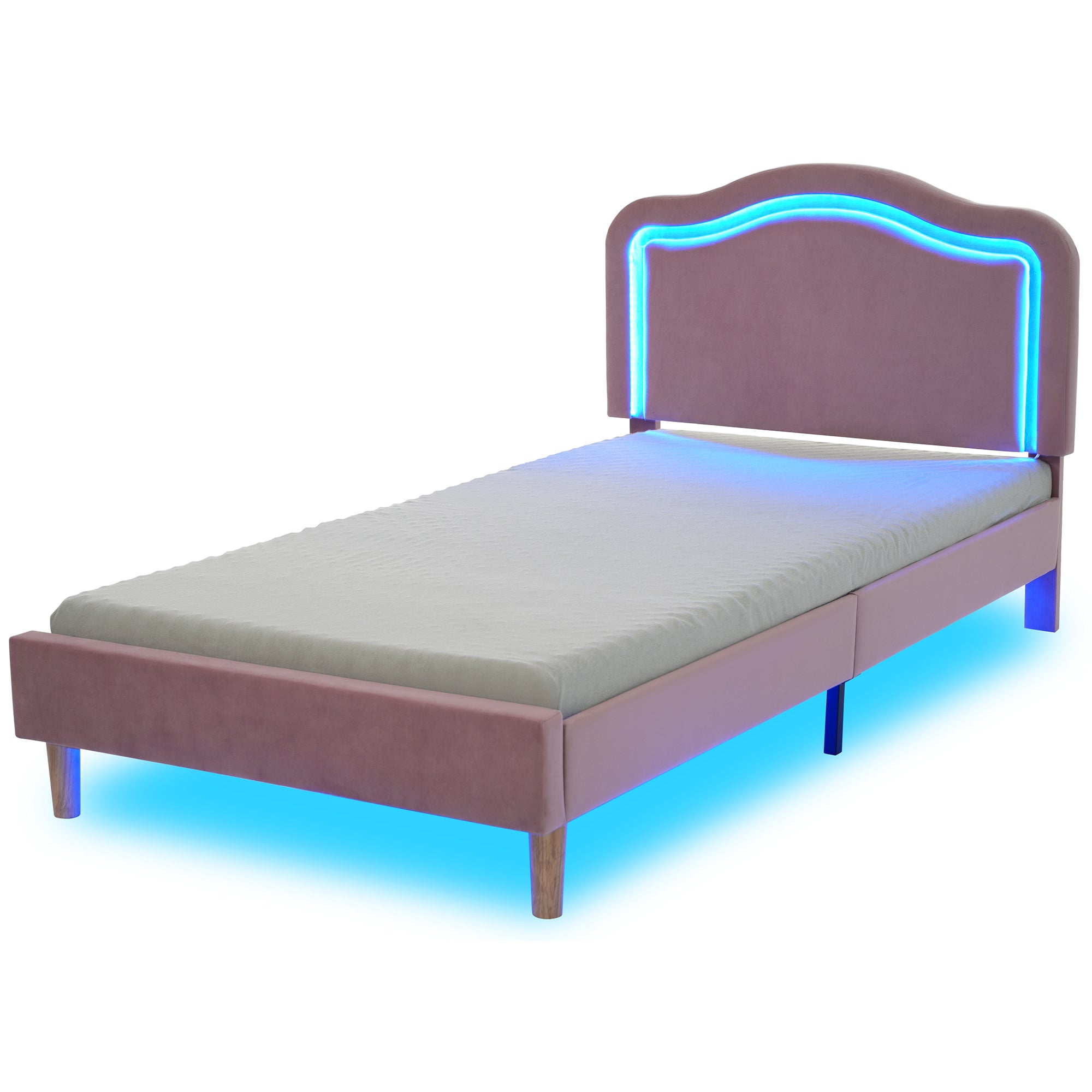 Pink Twin Velvet Upholstered Bed Frame with Adjustable LED Lights