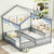 Gray Double Twin House-Style Toddler Floor Bed with Fence and Guardrails