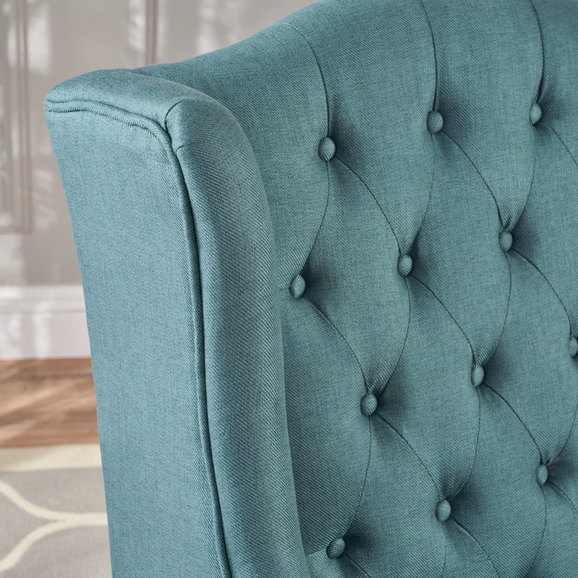 Upholstered Wingback Accent Chair In Teal Fabric