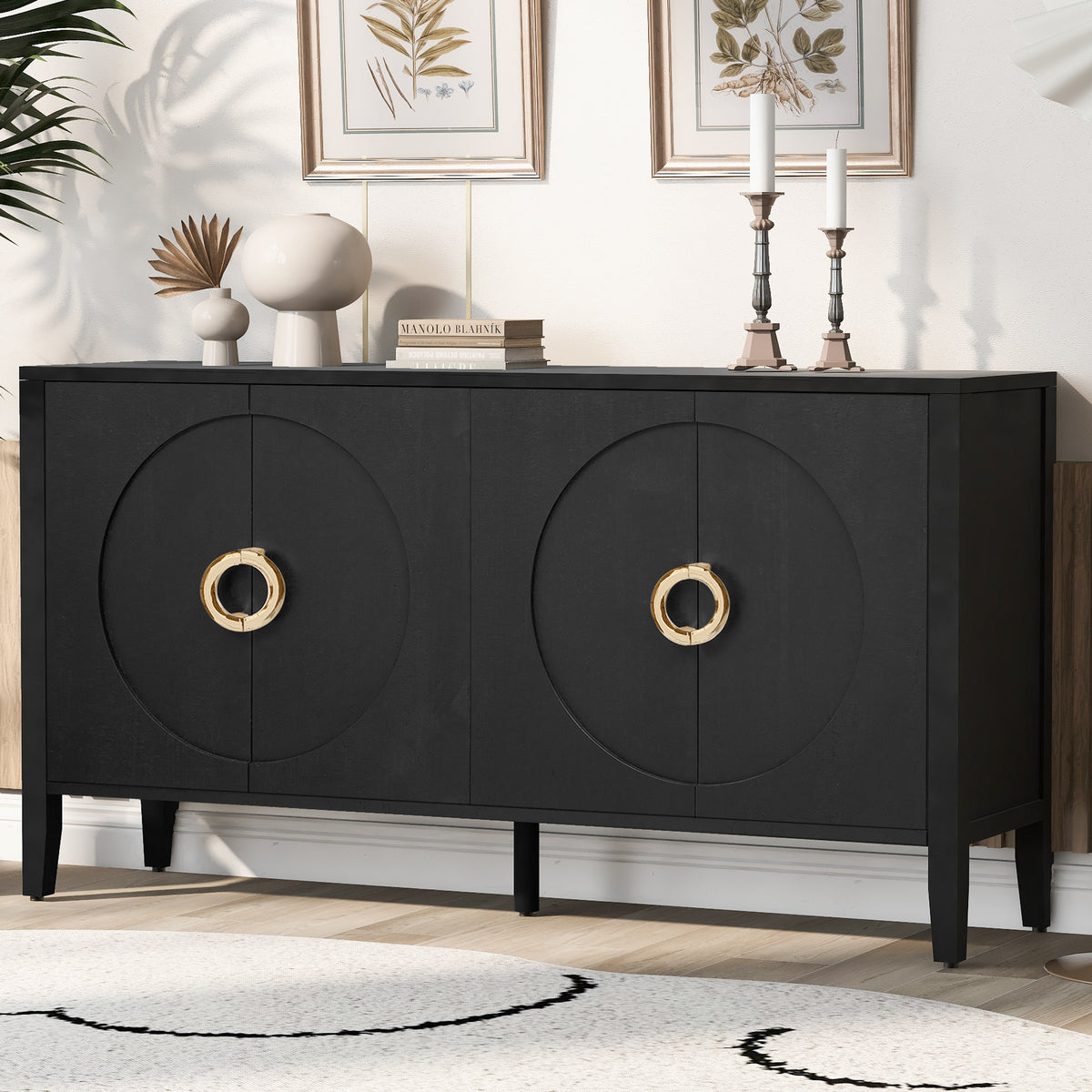 Sophisticated Fir Veneer Textured Cabinet for Living Room and Study In Black