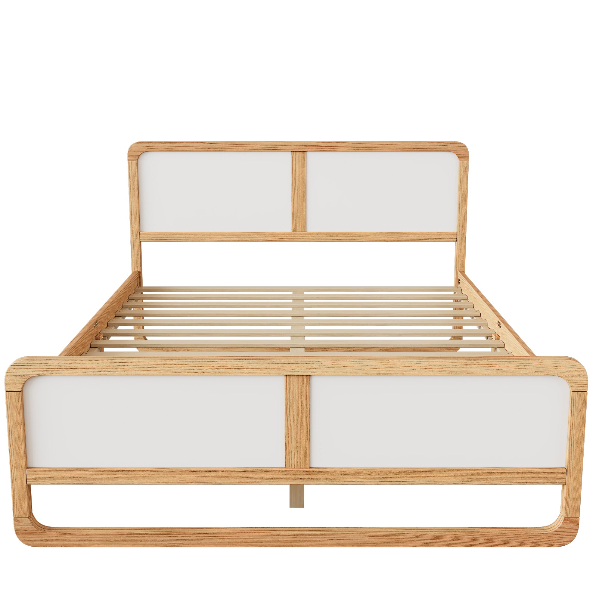 Modern White & Walnut Queen Bed Frame