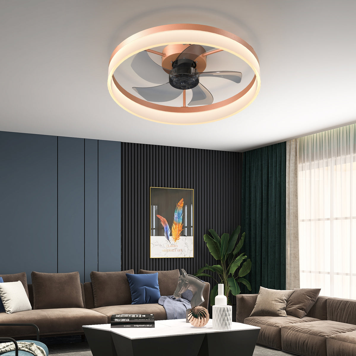 Sleek Rose Gold Ceiling Fan with Dimmable Lighting