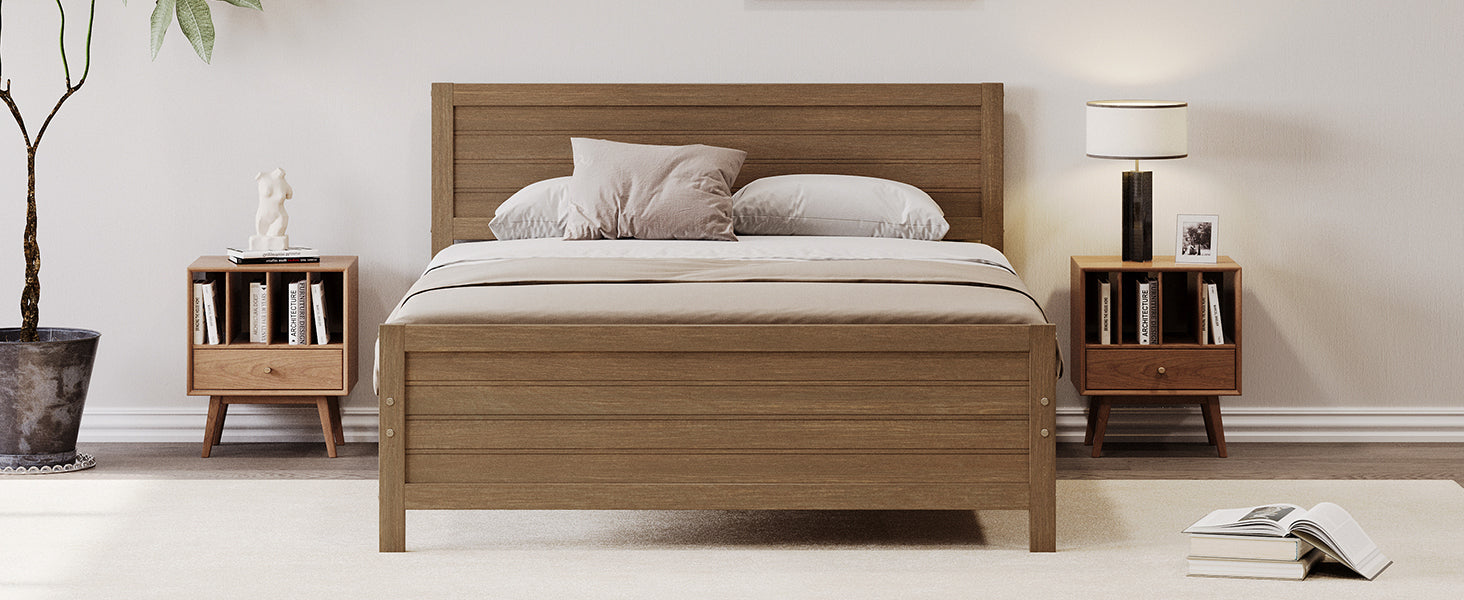 King Size Walnut Wooden Platform Bed Frame