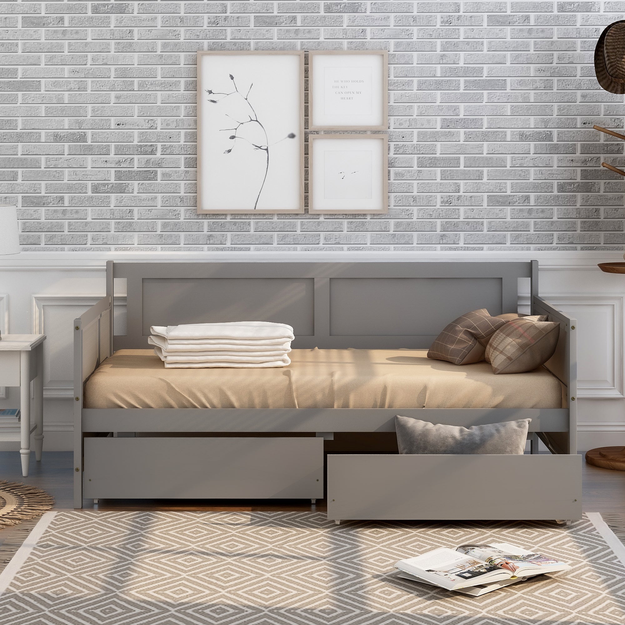 Gray Twin Daybed with Storage Drawers