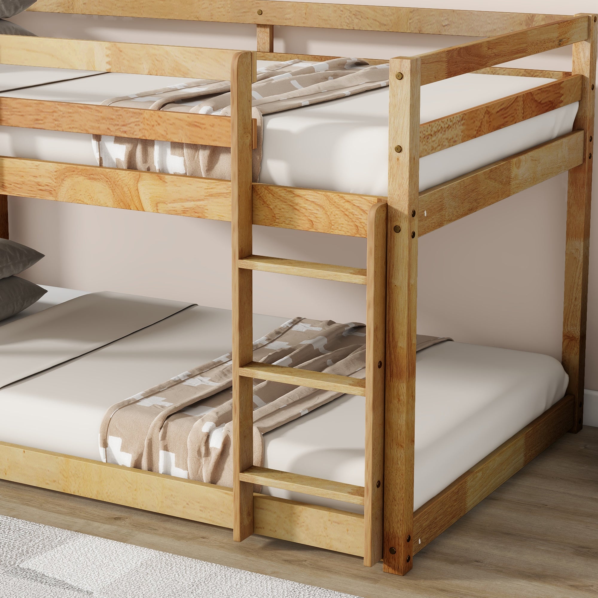 Solid Wood Twin Over Twin Loft Bed in Natural Finish