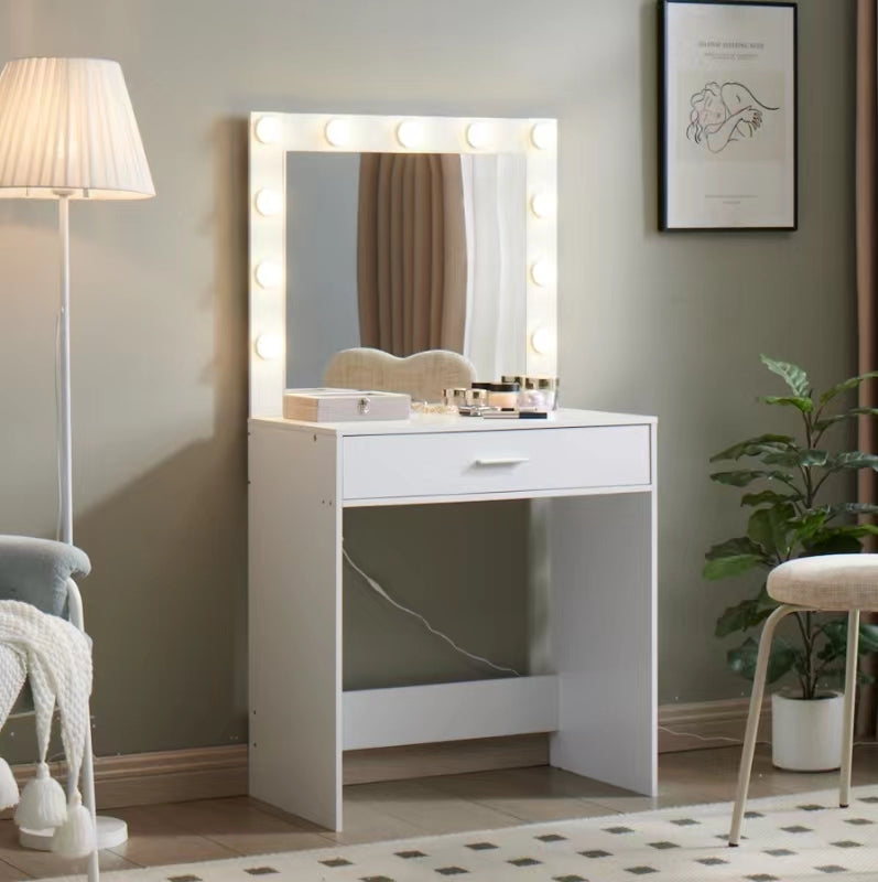 Vanity Desk with Mirror and Lights Large Drawer Dresser with Adjustable Brightness In White