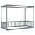 Gray Twin Size Canopy Frame Floor Bed with Fence and Guardrails