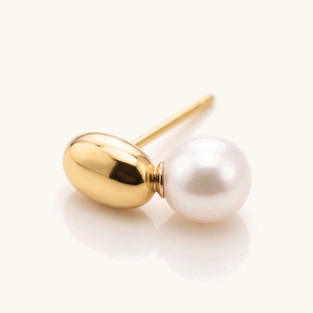 Classy Gold Accented Pearl Stud Earring, side view