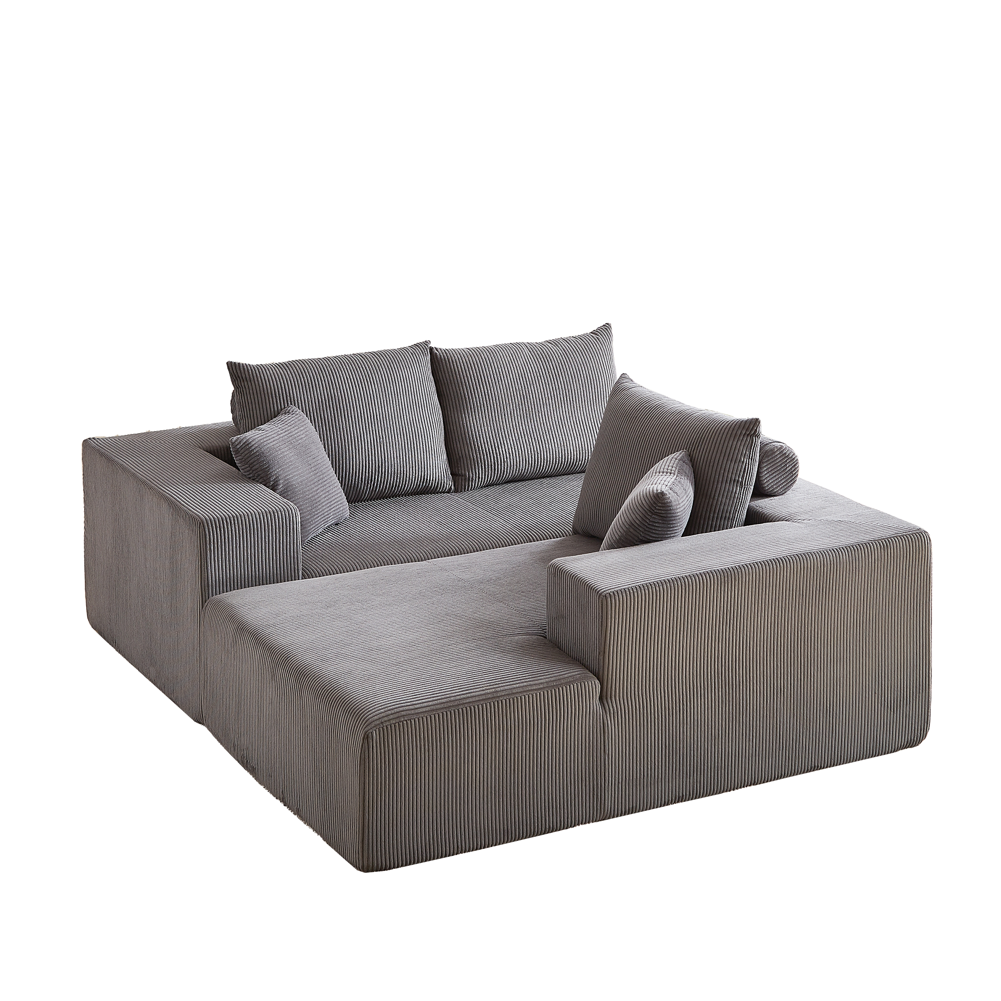 Modern Corduroy Upholstered Sectional Sofa Couch Set With Modular Design And Five Pillows For Customizable Comfort In Grey