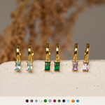 Load image into Gallery viewer, Birthstone Baguette Hoop Earrings Birthstone Huggies
