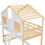 Twin Over Twin House Bunk Bed with Roof, Window, and Door in Natural and White Tones