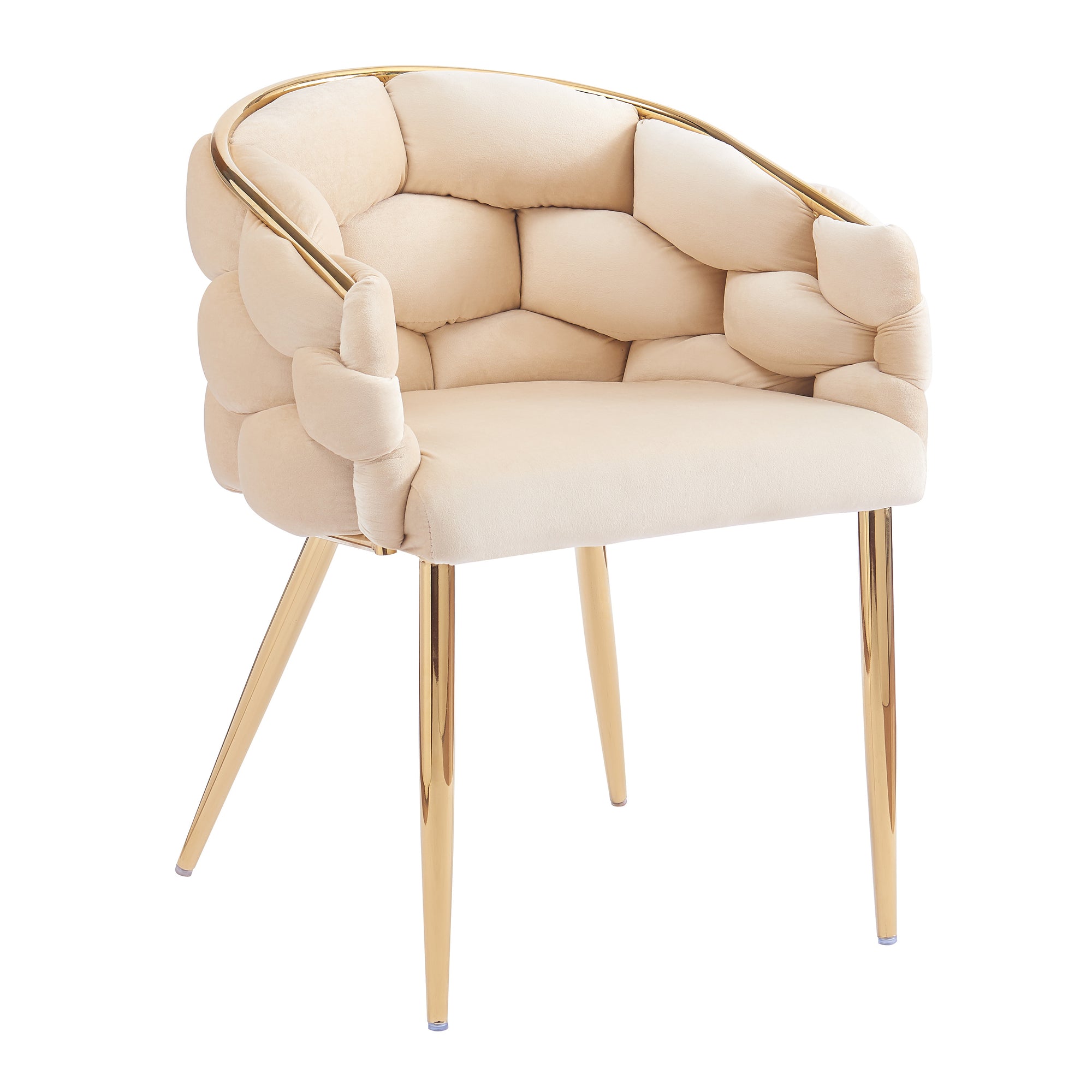 Luxury Beige Velvet Accent Chair with Gold Legs