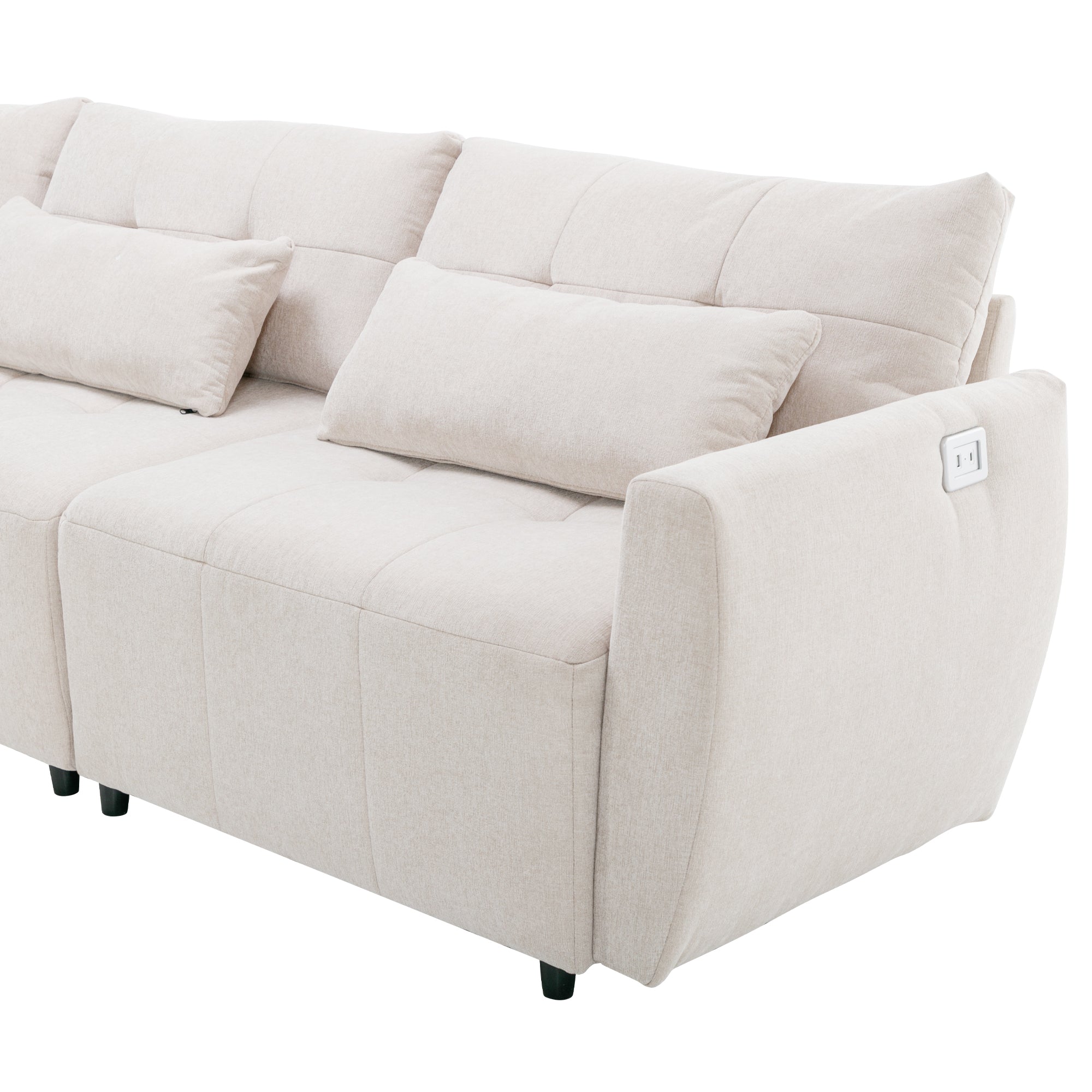 Khartoum Sectional Sofa with Movable Ottoman in Beige Chenille