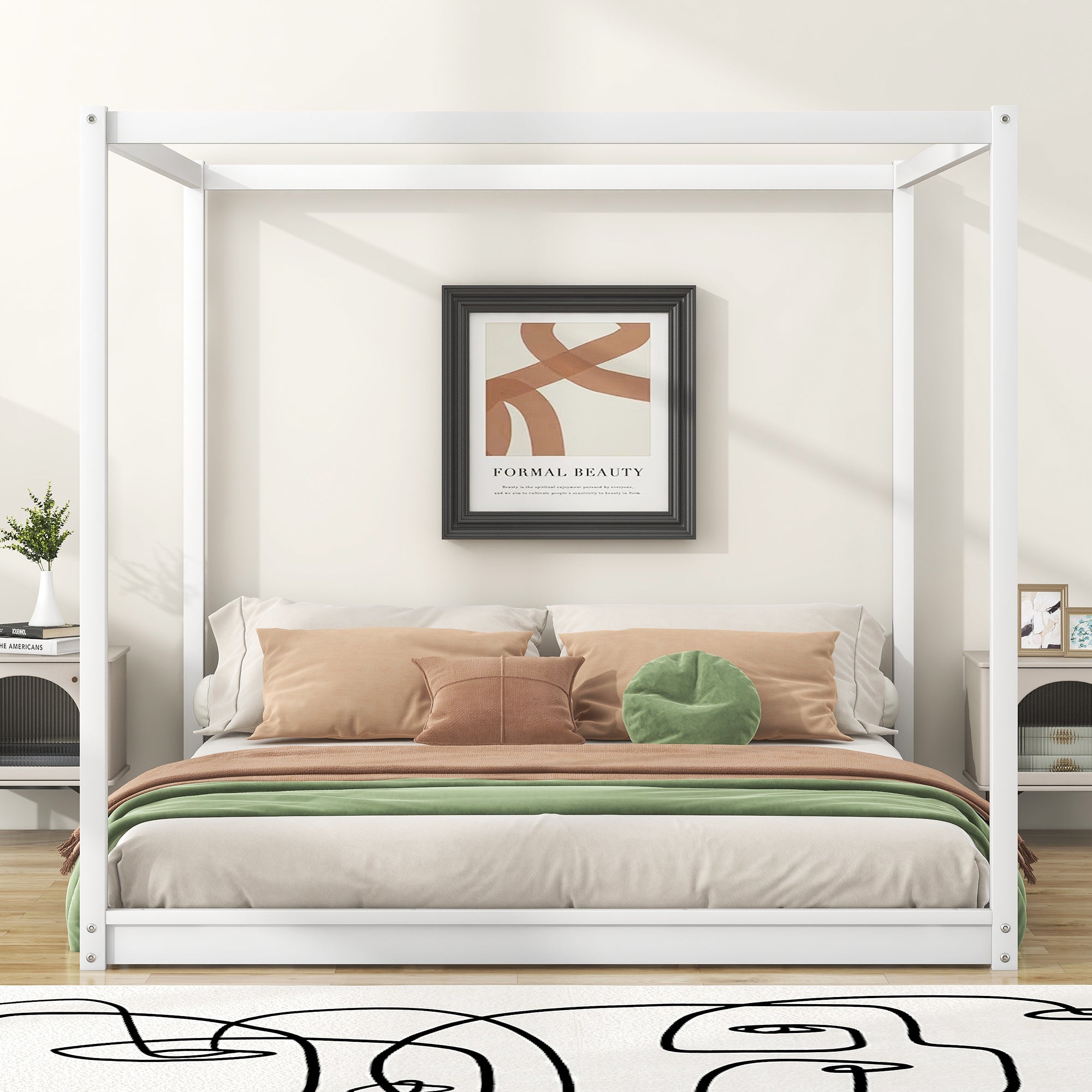 King Size Canopy Platform Bed with Support Legs For Extra Support In White