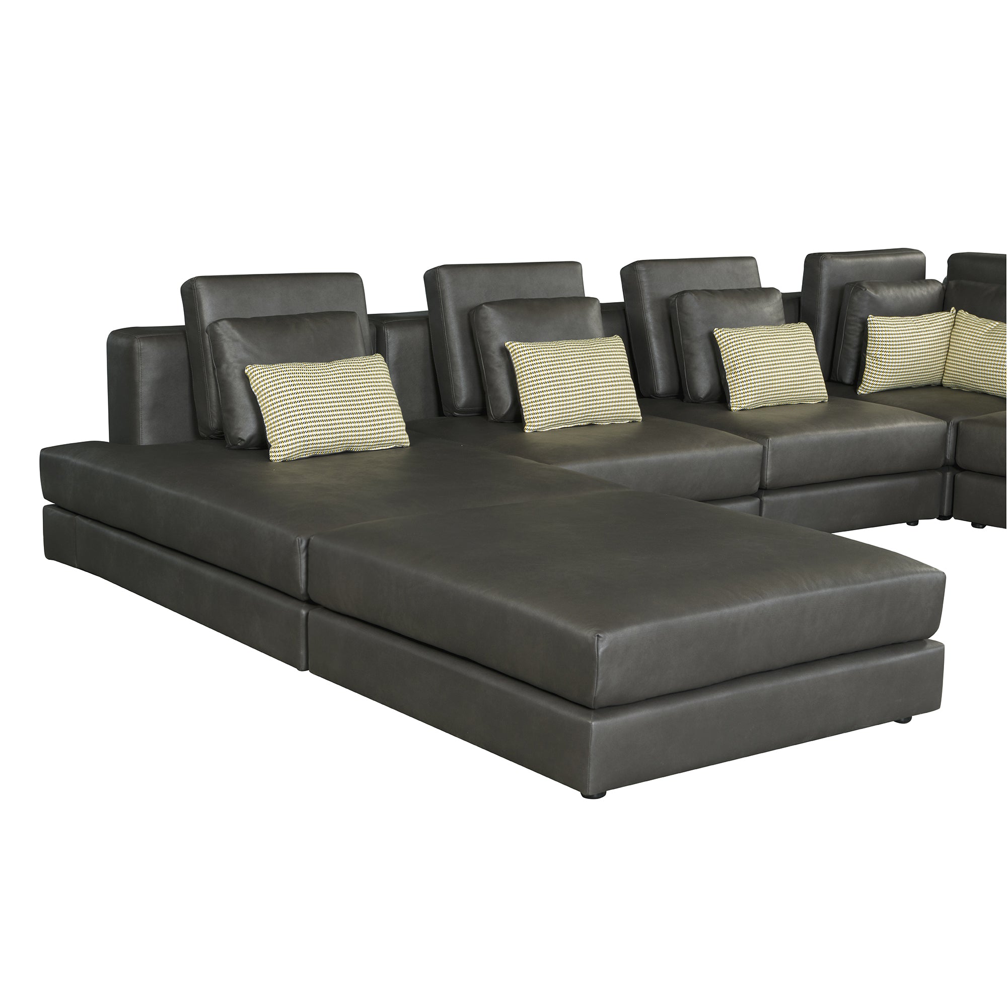 Casablanca Modular Sectional Sofa with Movable Ottoman in Black Palomino