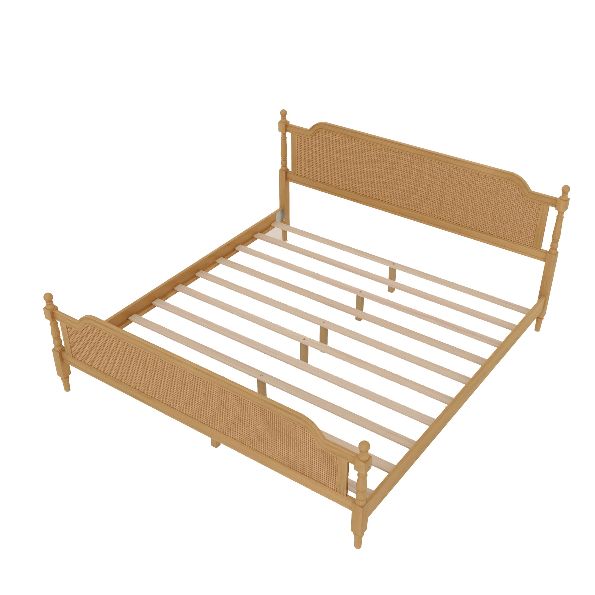 Walnut Toned King Rattan Bed Frame with Elegant Rattan Headboard