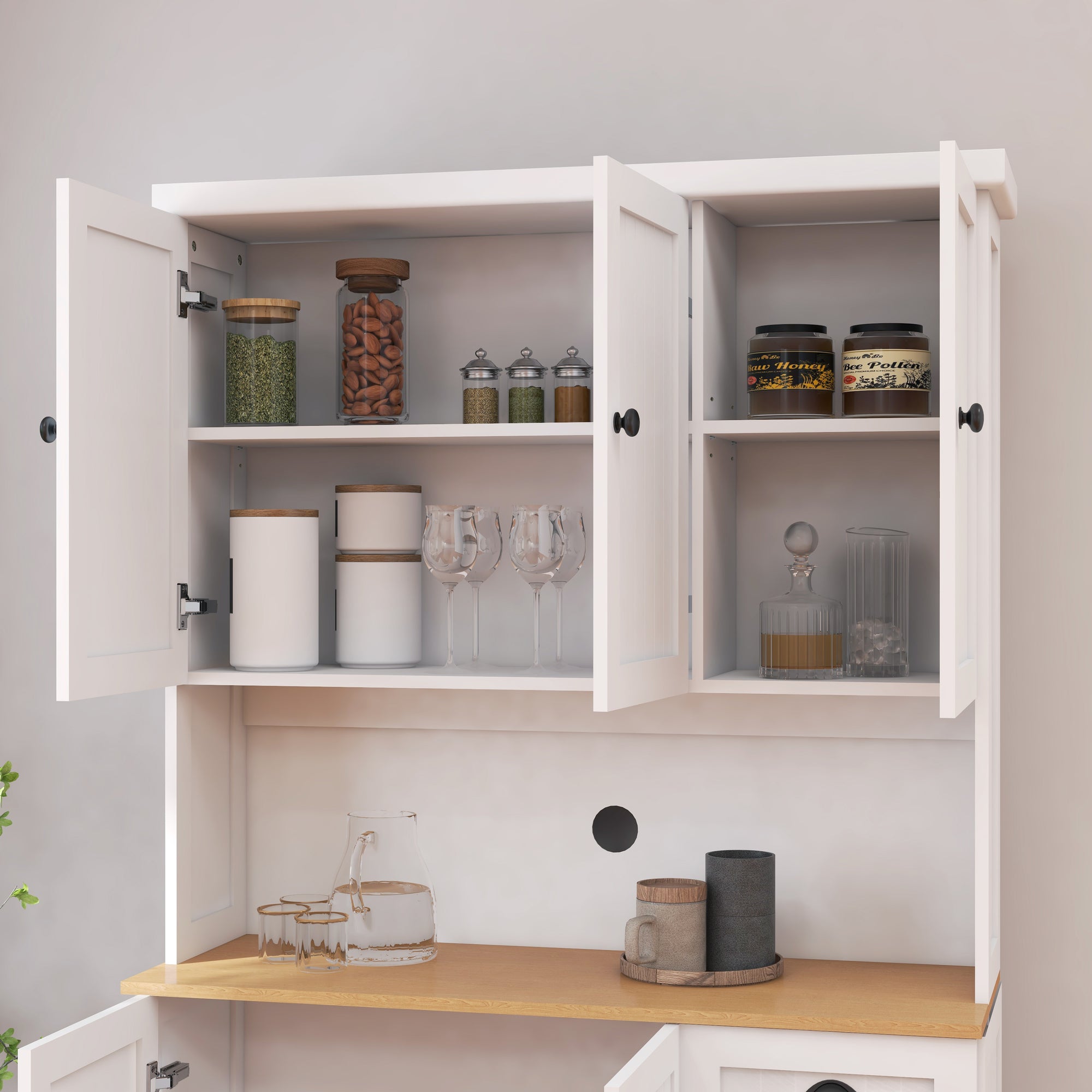 71 Inch Kitchen Pantry Storage Cabinet with Microwave Countertop and Adjustable Shelves In White