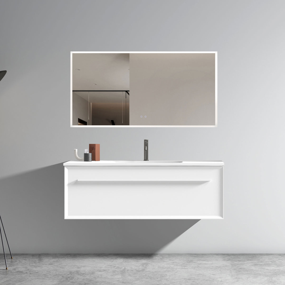 Matt Snow White Bathroom Vanity with Solid Surface Sink In White