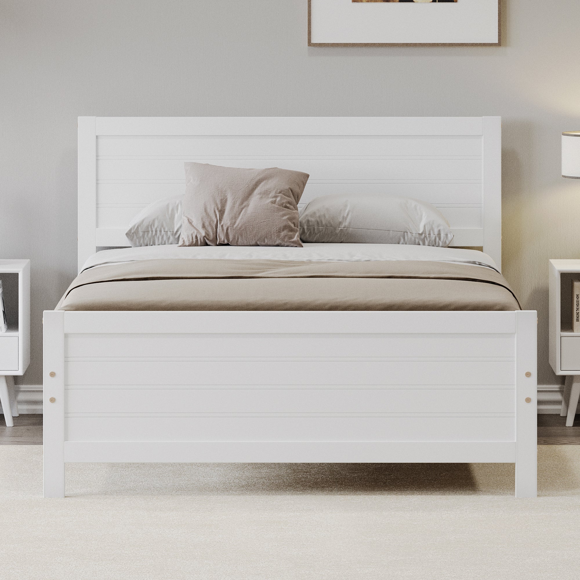 Full-Size Solid Wood Platform Bed Frame in White