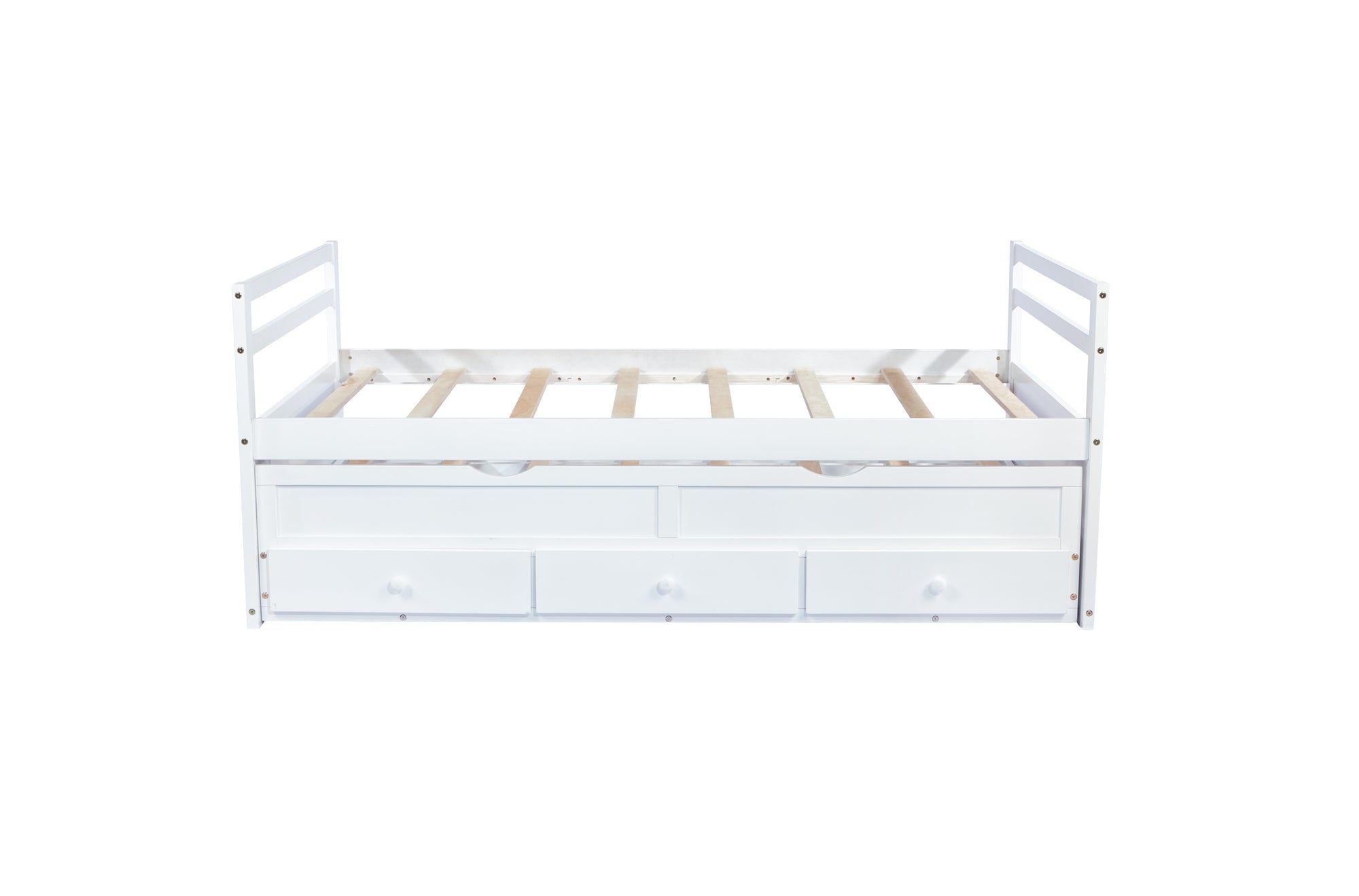 White Pine Twin Size Bed with Headboard, Footboard, Trundle, and Storage Drawers