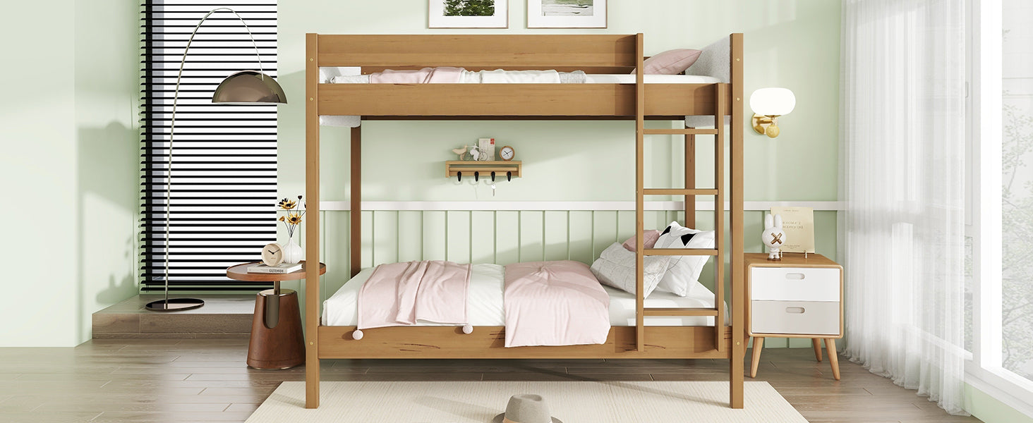 Twin Over Twin Bunk Bed with Upholstered Teddy Fleece Headboard and Footboard