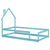 Light Blue Twin Size Wood Toddler Floor Bed with House-Shaped Headboard & Guardrails