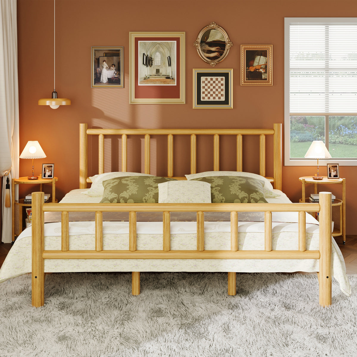 King Farmhouse Round Timber Bed Frame in Natural Pine