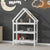 Twin Size Wood House-Shaped Floor Bed with Storage Shelf and Hanger in White