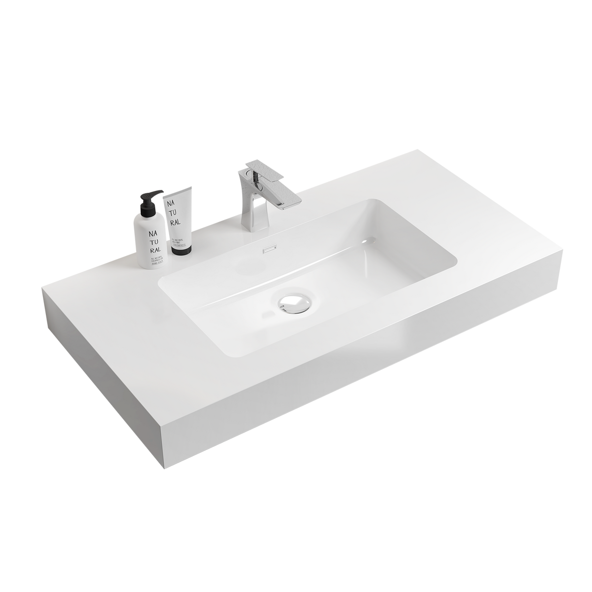 Integrated Solid Surface Basin Without Drain And Faucet In Glossy White