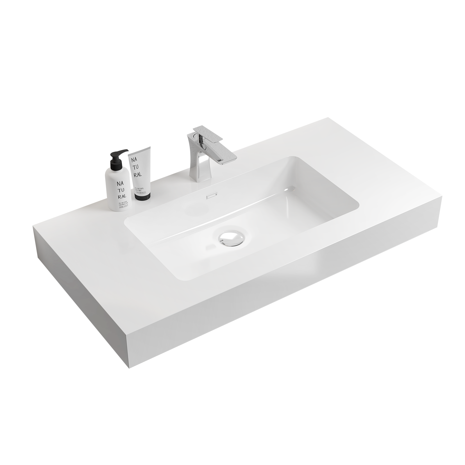 Integrated Solid Surface Basin Without Drain And Faucet In Glossy White