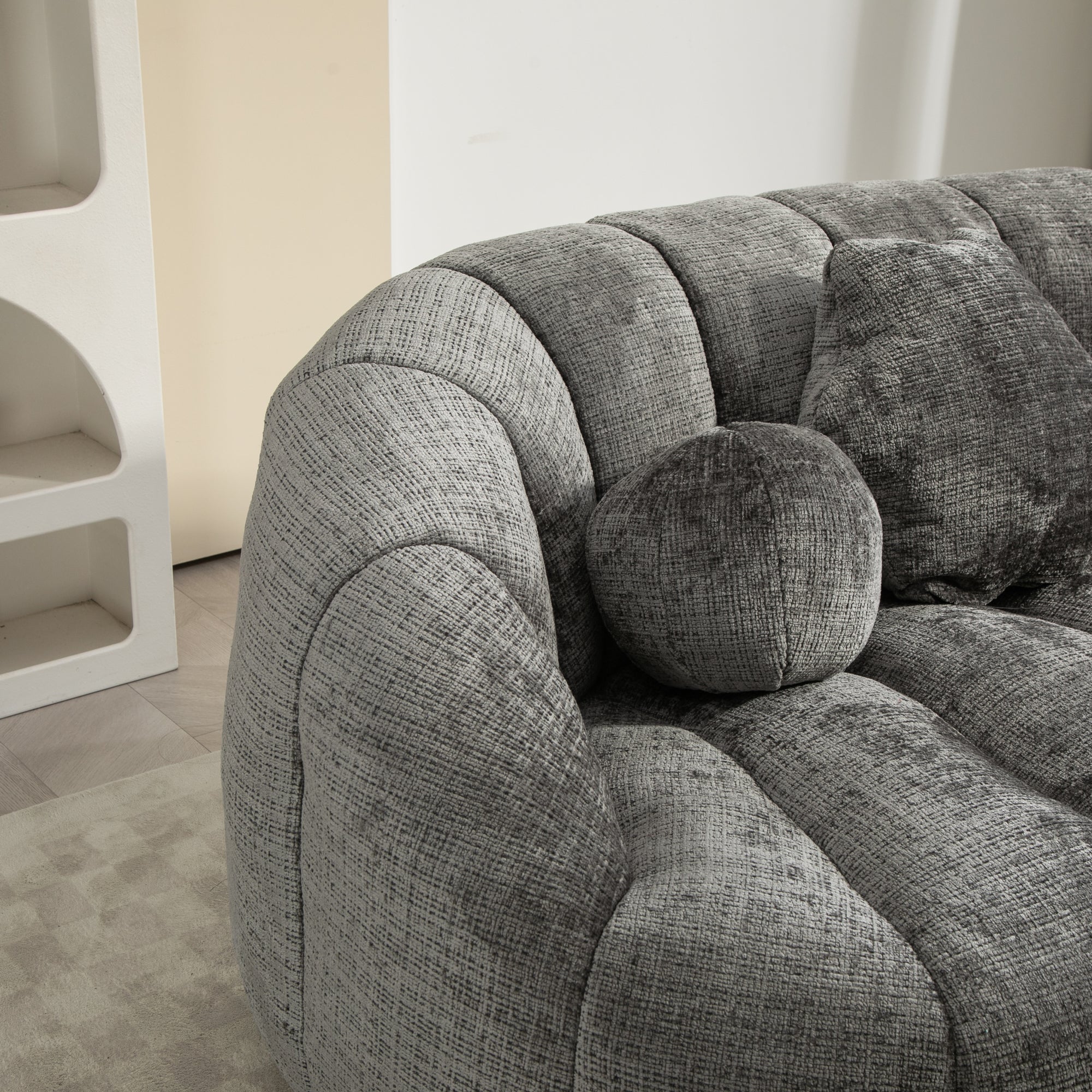 Gray Chenille Bean Shape 2-Seater Lazy Sofa