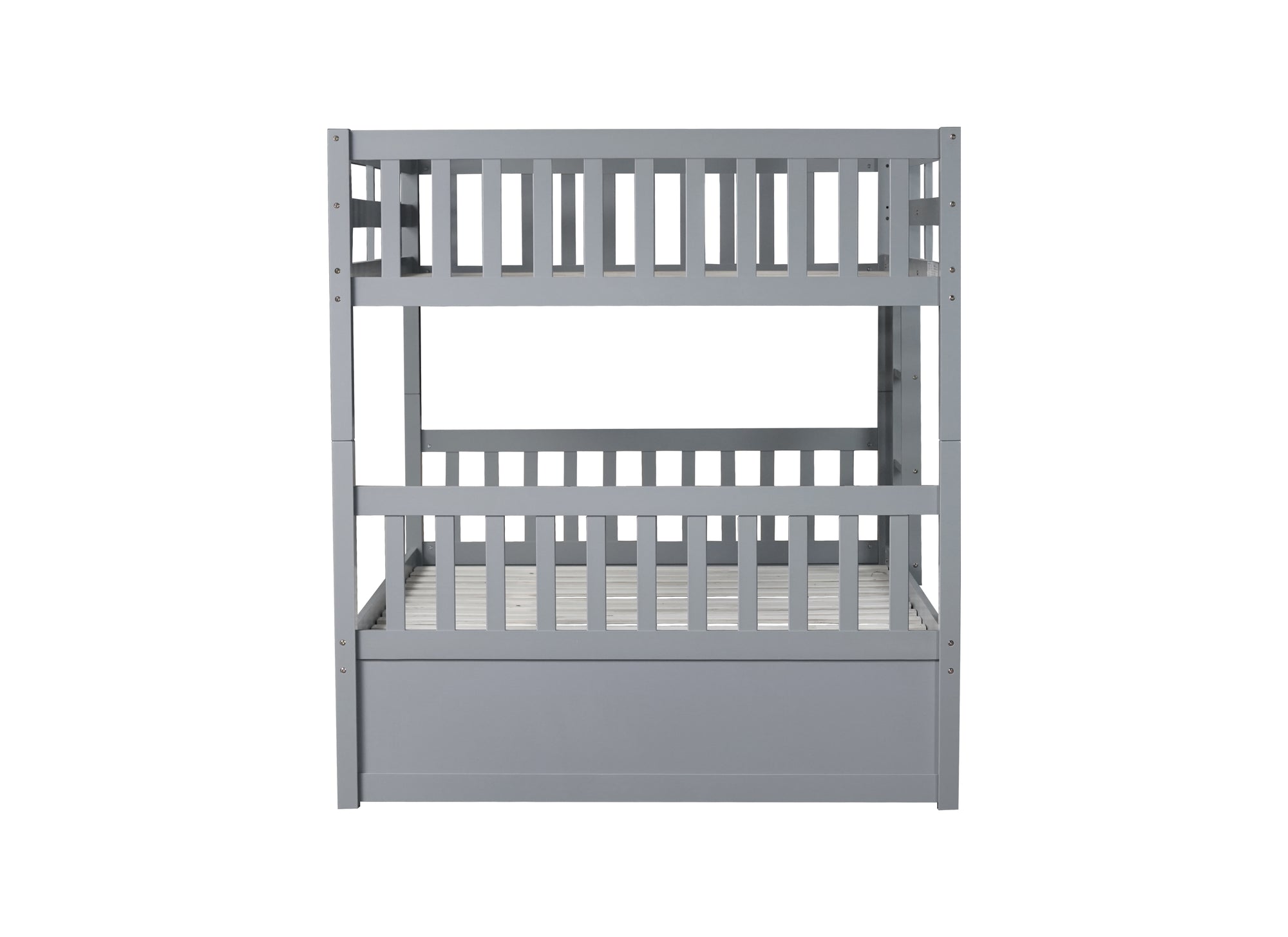 Gray Full Over Full Rubber Wood Bunk Bed with Trundle, Ladder, and Guardrails