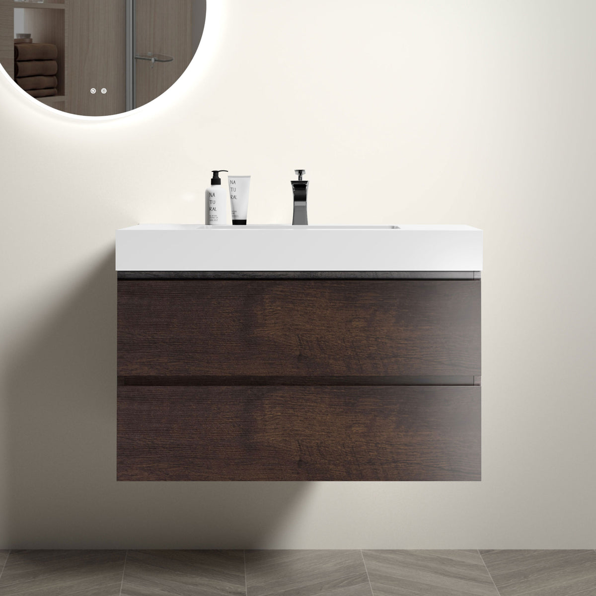 36 Inch Walnut Bathroom Vanity with Sink Large Storage Wall Mounted Design Pre-assembled In White and Walnut