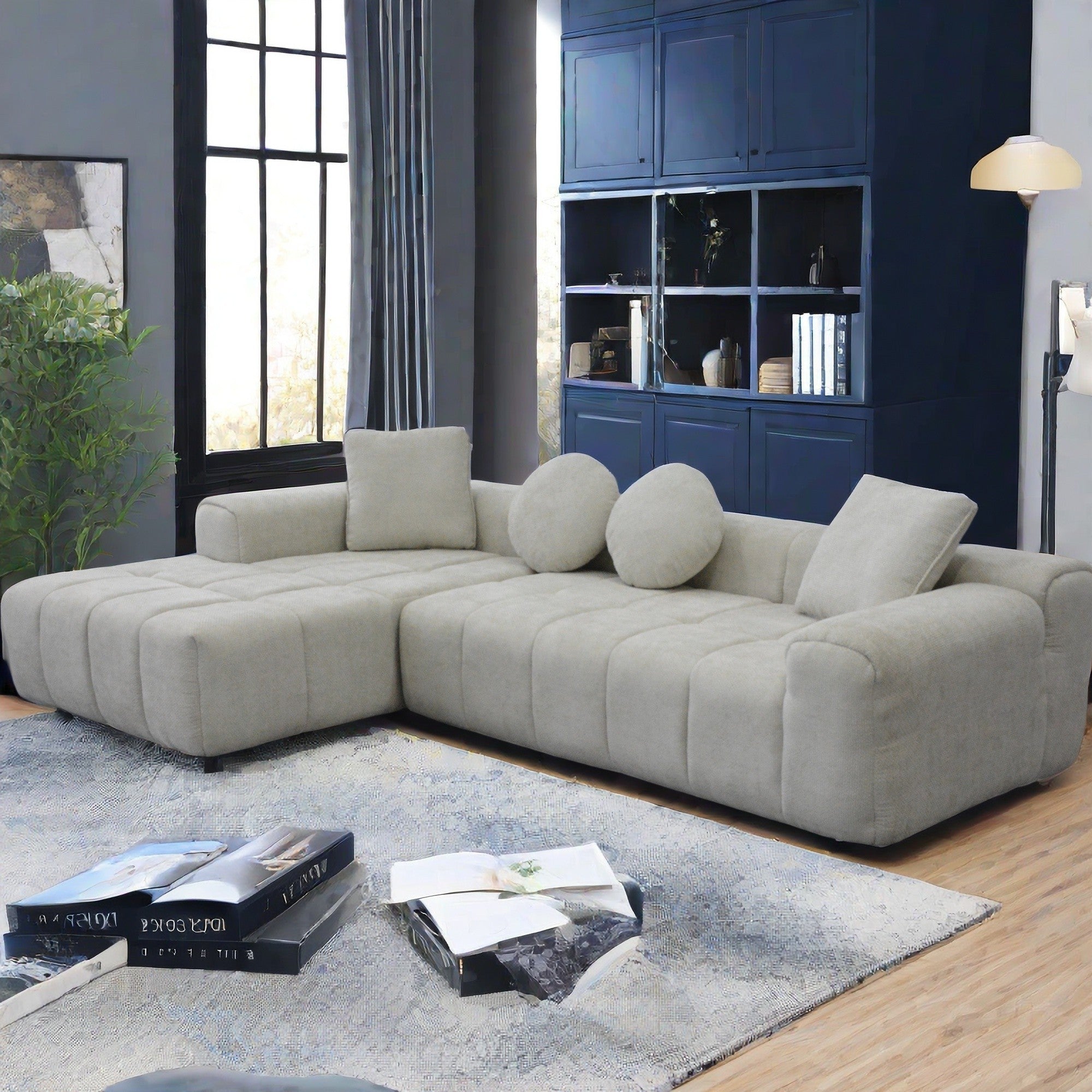 Modern L-Style Compressed Sofa Chaise Lounge with High Resilience Foam for Supreme Comfort and Space-Saving Design In Light Gray