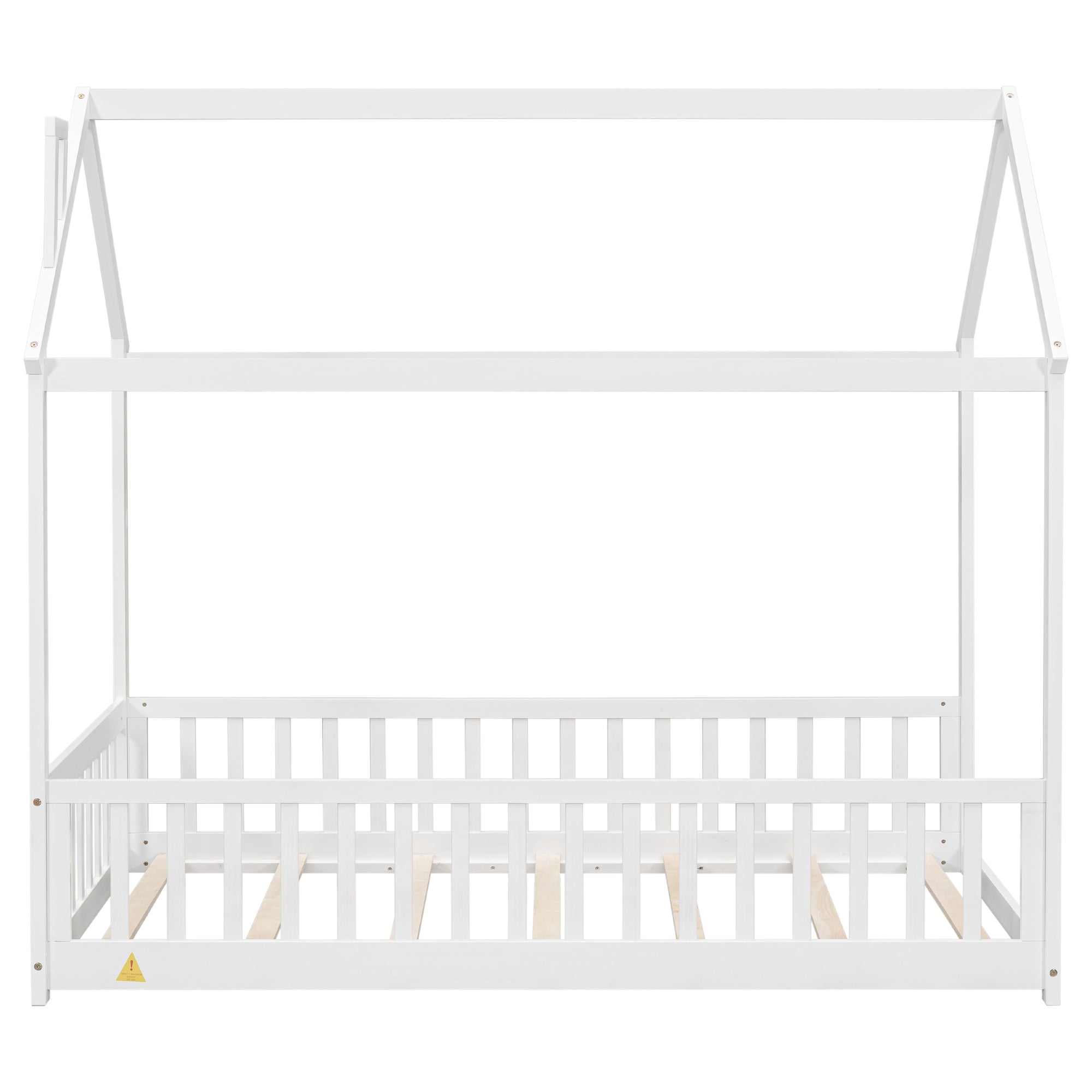 White Twin House Toddler Floor Bed with Guardrails and Slats