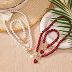 Load image into Gallery viewer, 2pc Beaded Heart Pendant Bracelet and Necklace Set
