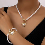 Load image into Gallery viewer, 2pc Beaded Heart Pendant Bracelet and Necklace Set
