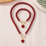 Load image into Gallery viewer, 2pc Beaded Heart Pendant Bracelet and Necklace Set
